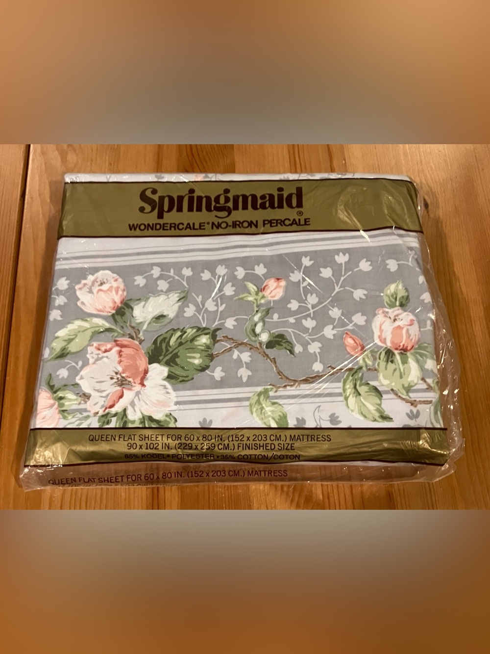 NEW Vintage Springmaid Wondercale Floral Percale Queen Flat Sheet No-Iron 90x102